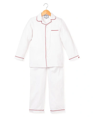 Petite Plume Kids' Solid Pajama Set W/ Contrast Piping In White Red Piping