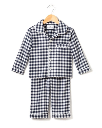 Petite Plume Kids' Gingham Flannel Pajama Set In Navy Gingham