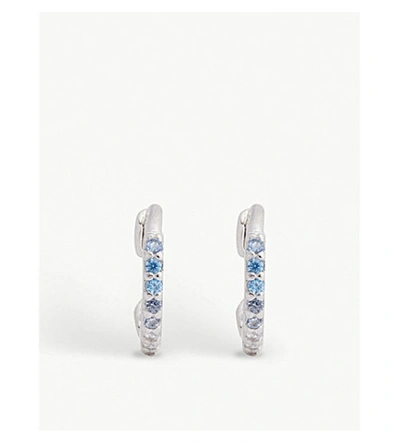 Astrid & Miyu Crystal Rhodium-plated Huggie Earring In Blue/silver