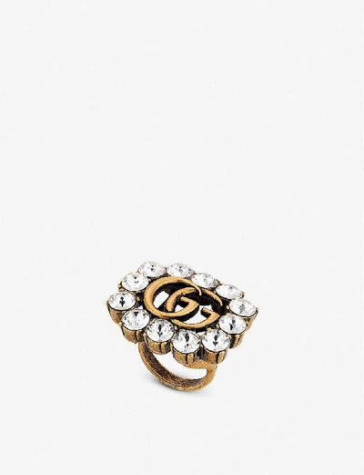 Gucci Gg Marmont Crystal Thick Ring In Gold,crystal