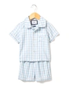 Petite Plume Kid's Gingham Pajama Set W/ Contrast Piping In Blue