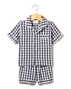 Petite Plume Kid's Gingham Twill Pajama Set W/ Contrast Piping In Navy Gingham