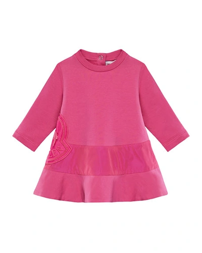 Moncler Babies' Long-sleeve Dress W/ Side Logo Embroidery In Pink