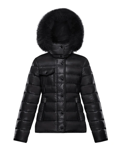 Moncler Girls' New Armoise Fur Trim Down Puffer Coat - Big Kid In Black