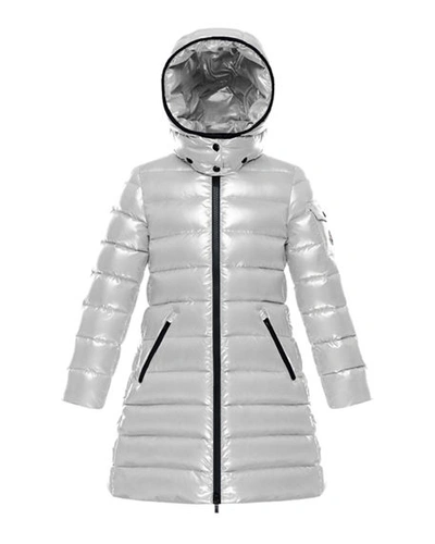 Moncler Kids' Moka Laque Mini Me Quilted Hooded Long Coat In White