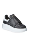 Alexander Mcqueen Oversized Grip-strap Leather Sneakers, Toddler/kids In Black