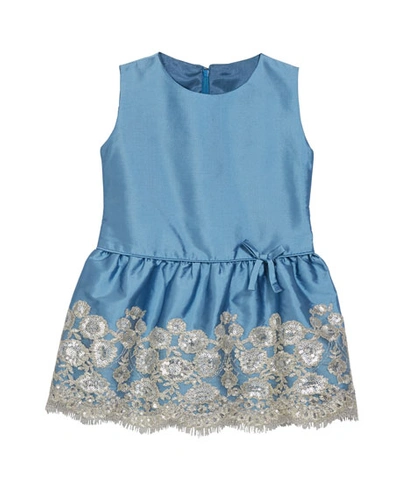 Isabel Garreton Kids' Sleeveless Drop Waist Taffeta Dress With Sequin-hem In Sky Blue