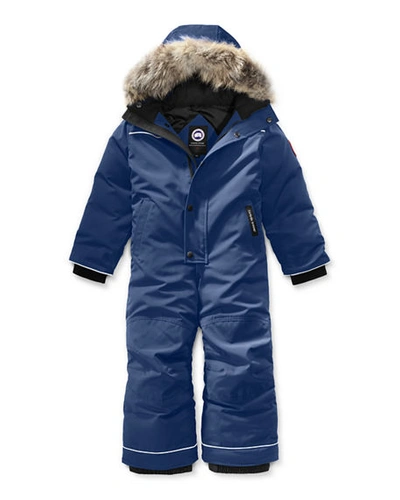 Canada Goose Kids' Baby Grizzly Snowsuit With Genuine Coyote Fur Trim In Pacific Blue