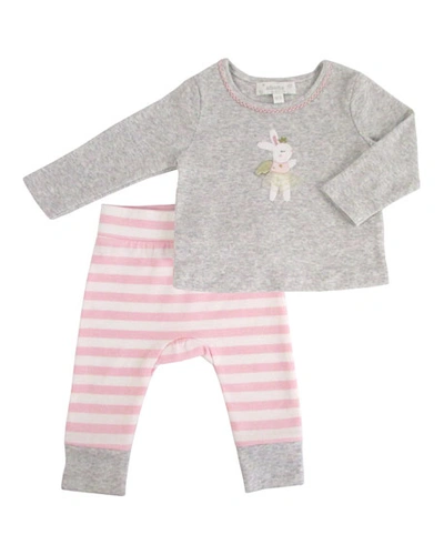 Albetta Babies' Kid's Bunny Applique Top W/ Striped Pants In Pink