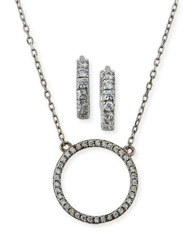 Helena Kids' Girl's Sterling Silver Cubic Zirconia Circle Necklace W/ Matching Hoop Earrings Set