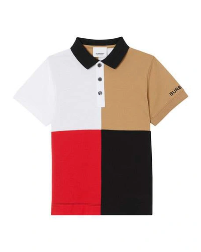 Burberry Kids' Boy's Monty Colorblock Short-sleeve Polo Shirt In Beige