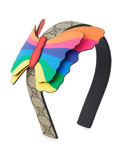 Gucci Kids' Girl's Rainbow Butterfly Gg Headband In Beige