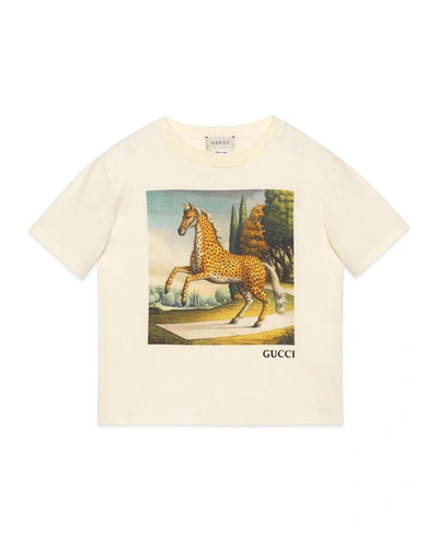 Gucci Kid's Horse Graphic Short-sleeve T-shirt, Size 4-12 In White