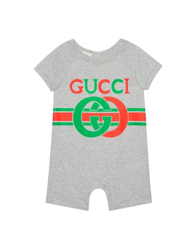 Gucci Kids' Heathered Cotton Logo Shortall In Gray