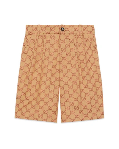 Gucci Kids' Boy's Allover Gg Canvas Jacquard Shorts In Brown