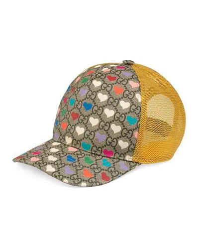 Gucci Kid's Gg Supreme & Hearts-print Trucker Hat In Multi