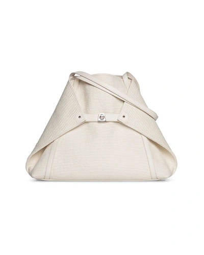 Akris Ai Medium Soft Raffia Fabric Shoulder Tote Bag In Cream