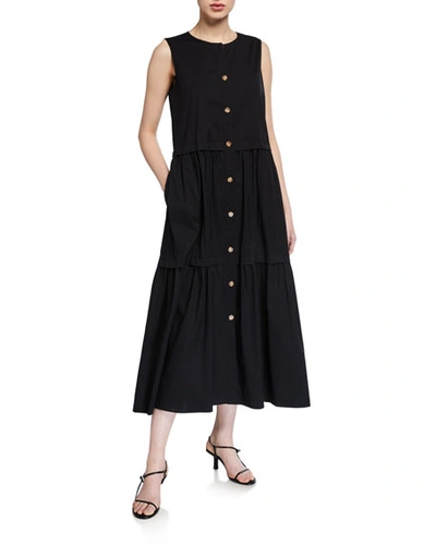Lafayette 148 Nadine Sleeveless Stretch Cotton Tiered Dress In Black