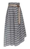 BRUNELLO CUCINELLI STRIPED POPLIN SKIRT WITH MONILI D-RING BELT,780413