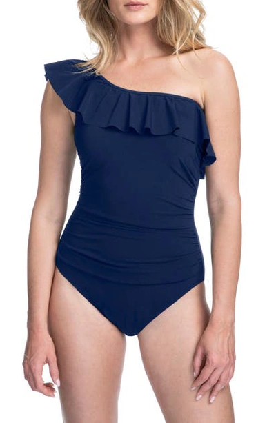 Profile By Gottex Tutti Frutti One-shoulder One-piece Swimsuit In Navy