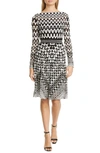 MISSONI ZIGZAG LONG SLEEVE FIT & FLARE DRESS,MDG00488 BR007H