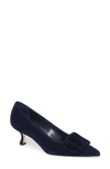 Manolo Blahnik Maysale Buckle Pointed Toe Pump In Navy