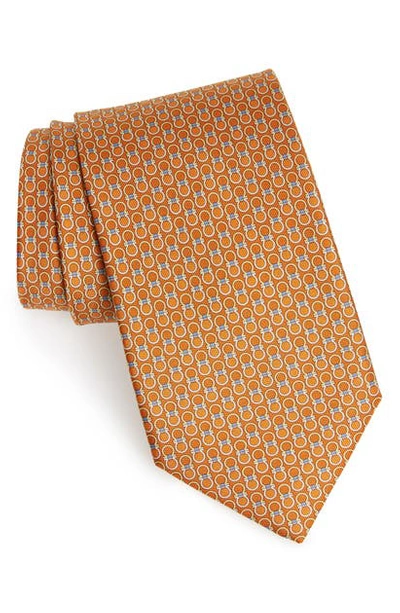 Ferragamo Gancini Print Silk Tie In F.arancio
