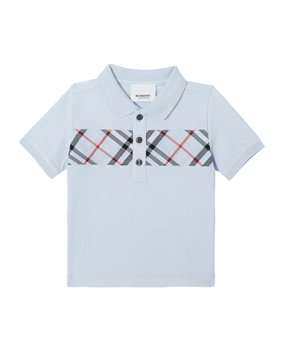 Burberry Babies' Boy's Mini Jeff Contrasting Polo W/ Check Chest In Blue