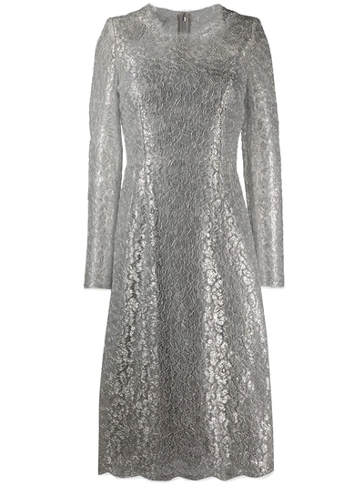 knee length dresses for ladies Chi Chi London Women's Long Sleeve Glitter Plisse Wrap Midi Dress Silver 14 main image 0