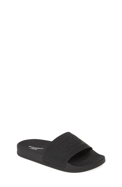 Dolce & Gabbana Kids' Embossed Logo Leather Slide Sandals In Black