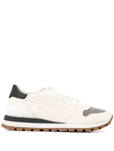 Brunello Cucinelli Bead-embellished Nylon, Suede And Leather Sneakers In White