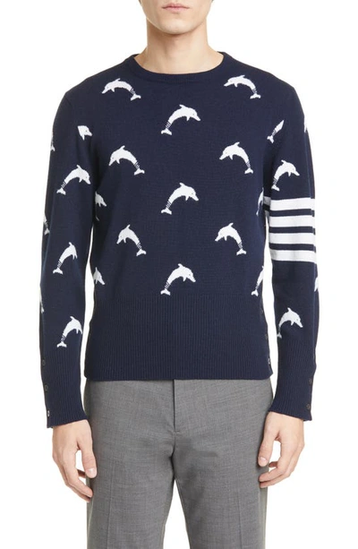 Thom Browne 4-bar Dolphin Cashmere Sweatshirt In Navy