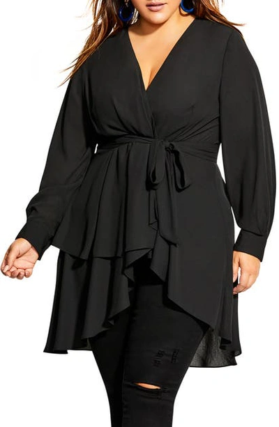City Chic Shibara Wrap Top In Black