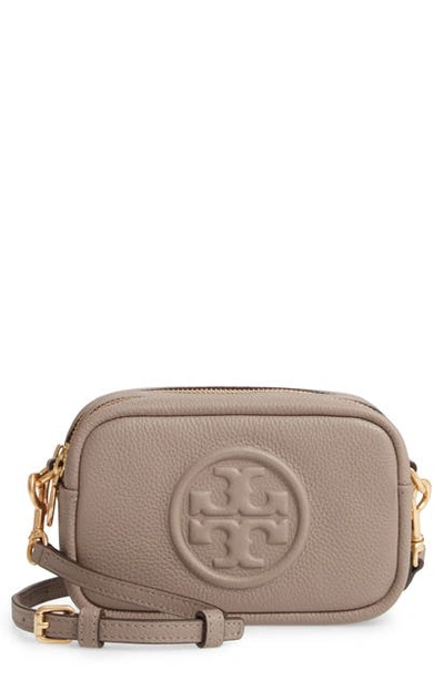 Tory Burch Perry Bombe Mini Leather Crossbody In Gray Heron/gold