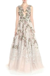 MARCHESA FLORAL SEQUIN SILK TULLE GOWN,M28808