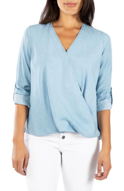 Kut From The Kloth Surplice Cotton Chambray Blouse In Light Indigo