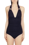 DOLCE & GABBANA RUCHED ONE-PIECE HALTER SWIMSUIT,O9A44JFUGA2