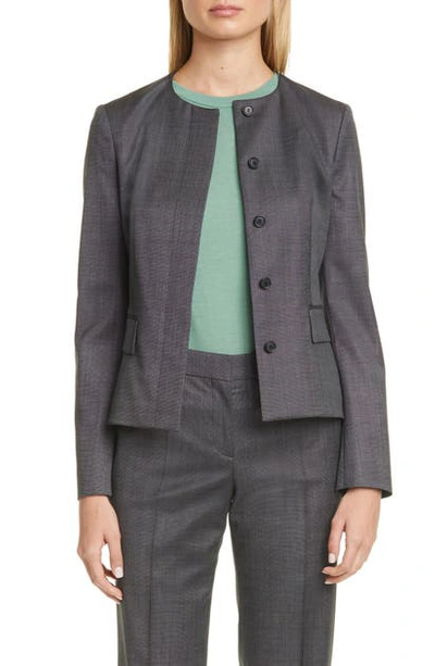 Hugo Boss Collarless Slim-fit Jacket In Wool With Natural Stretch In Black Fantasy