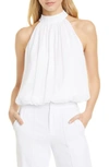 Alice And Olivia Maris Halter Neck Gathered Top In White