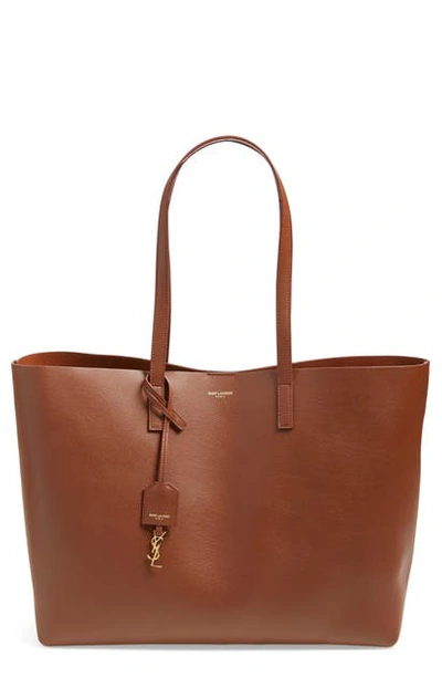 Saint Laurent Shopping Leather Tote In Brun