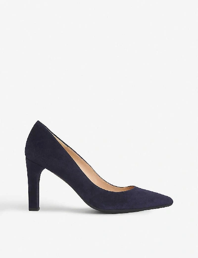 LK BENNETT WOMENS BLU-NAVY TESS BLOCK HEEL SUEDE COURTS EUR 39 / 6 UK,29106351