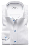 Eton Contemporary Fit Twill Shirt With Blue Buttons In White/ Blue