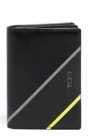 Tumi Gusseted Leather Card Case In Black/ Bright Lime