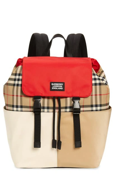 Burberry Kid's Hayden Colorblock Check Backpack In Archive Beige