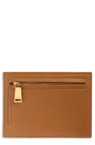 Bottega Veneta Intrecciato Leather Card Case In Caramel