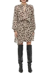 ANINE BING ELLIANA LEOPARD PRINT LONG SLEEVE SILK CHIFFON DRESS,A-02-1017-121