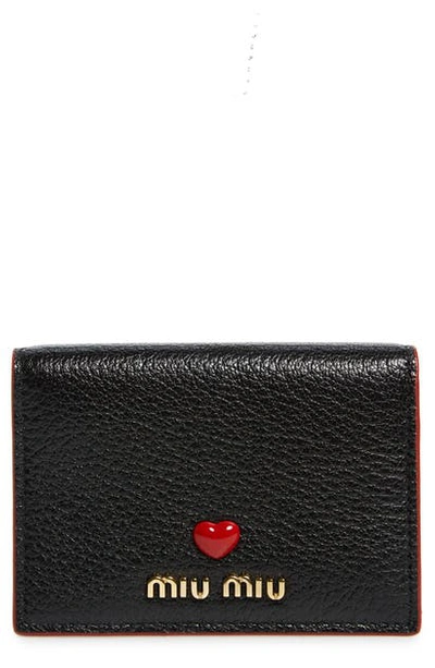 Miu Miu Madras Love Leather French Wallet In Nero