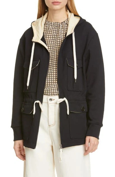 Marni Contrast Trim Hooded Jacket In Deep Blue