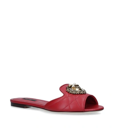 Dolce & Gabbana Matelassé Nappa Leather Devotion Sliders In Red