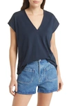 Frame Le High Rise V-neck Organic Pima Cotton T-shirt In Navy